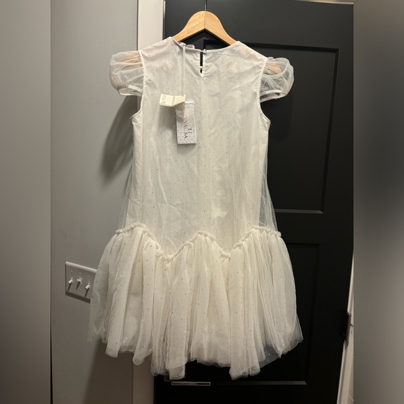 MonnaLisa Tulle dress gown spire flounces golden dots gold sequins cream formal - Picture 9 of 17